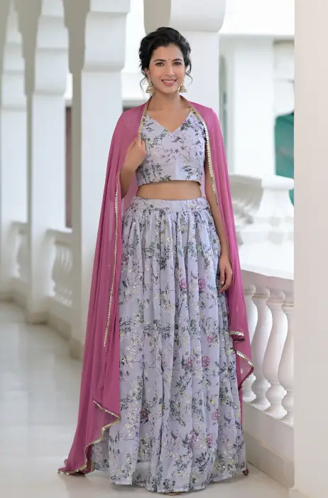 Grey floral embroidered lehenga set